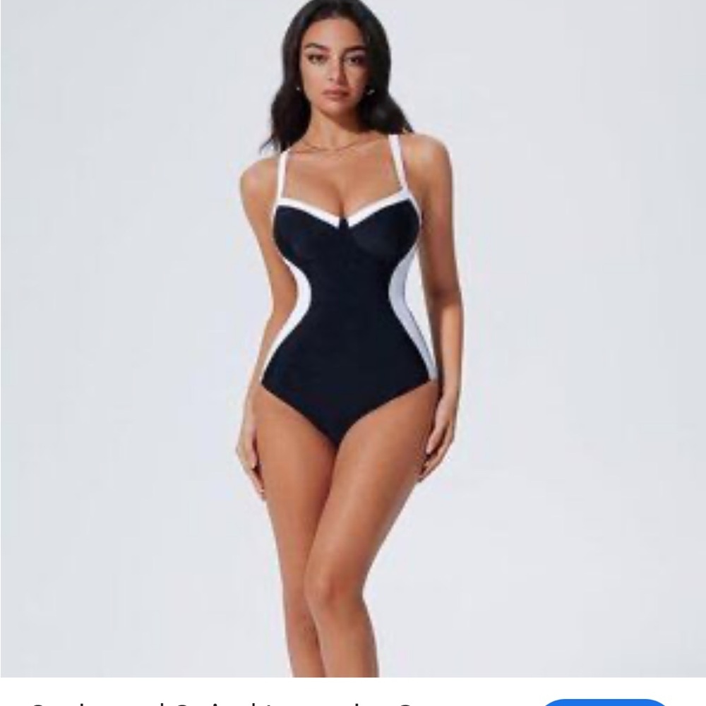 Amazon Black and White Women Swim color block One Piece L